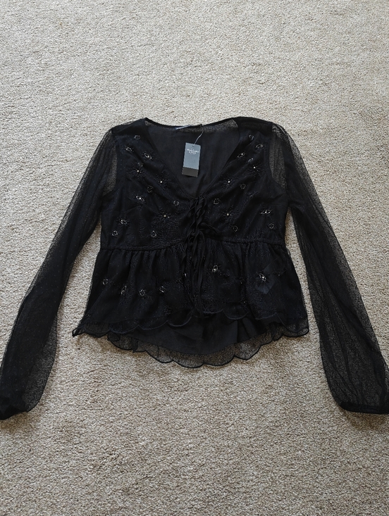 Abercrombie & Fitch Tops - Abercrombie & Fitch Black Lace Tie-Front Sheer Peplum Top